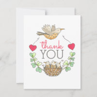Mama Bird Flying over Nest with Hearts Thank You