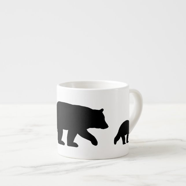Mama Black Bear with Cubs Silhouettes | Wildlife Espresso Cup (Front Right)
