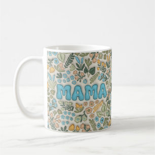Mama Boho Pastel Green Floral 3D Pattern Coffee Mug