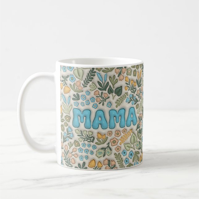 Mama Boho Pastel Green Floral 3D Pattern Coffee Mug (Left)