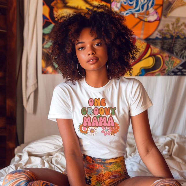 Mama Boho Rainbow Burnt Orange Floral Womens T-Shirt (Creator Uploaded)