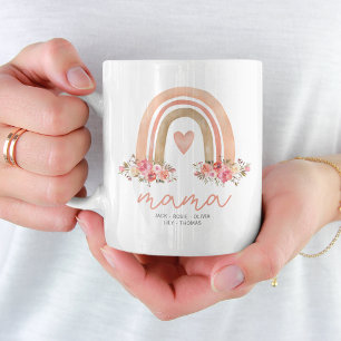 Mama Boho Rainbow Kids Names Mother's Day Coffee Mug