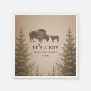 Mama Buffalo Evergreen Boy Baby Shower Napkin