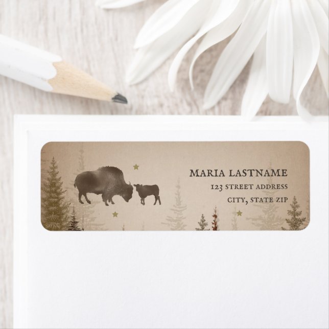 Mama Buffalo Trees Rustic Baby Shower Return Address Label (Insitu)