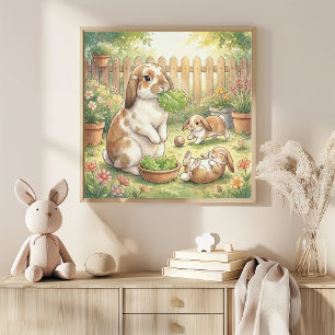 Mama Bunny and Babies Nursery Poster
