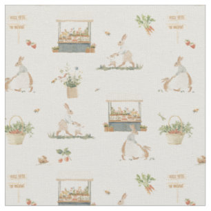 Mama Bunny and baby Easter nursery Farm print Fabric