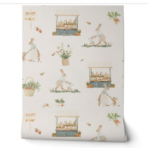 Mama Bunny and baby Easter nursery Farm print Wallpaper