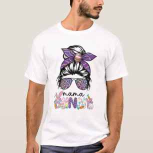 Mama Bunny Rabbit Leopard Messy Bun Easter Outfit T-Shirt