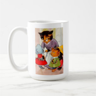 Mama Cat, Kittens Getting Ready for School vintage Coffee Mug