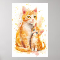 Mama Cat Watercolor Nursery Print, Mummy and Me