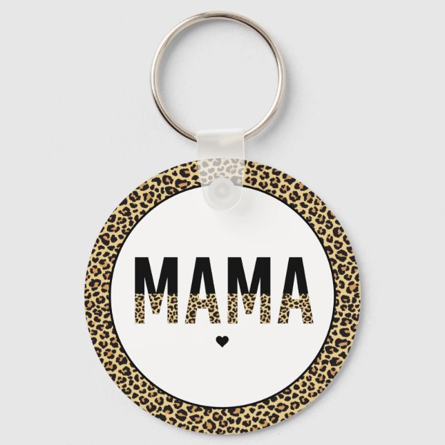 Mama Cheetah print typography Gifts For Mum Key Ring (Front)