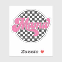 Mama Chequered Vans Retro Vintage Sticker Pink