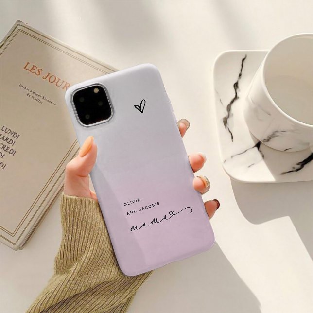 Mama | Chic Script and Heart with Kids Names Case-Mate iPhone Case (Creator Uploaded)