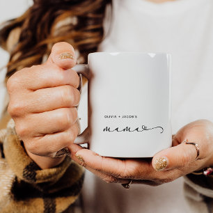 Mama   Chic Script and Heart with Kids Names Coffee Mug