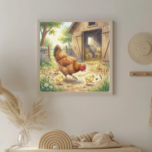 Mama Chicken and Chicks Nursery Poster