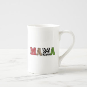 Mama Christmas Plaid Pattern Design Bone China Mug