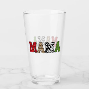 Mama Christmas Plaid Pattern Design Glass