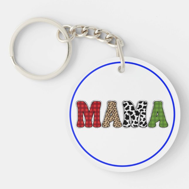 Mama Christmas Plaid Pattern Design Key Ring (Front)