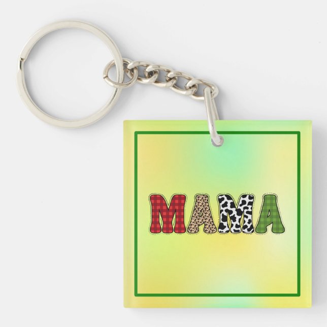Mama Christmas Plaid Pattern Design Key Ring (Front)