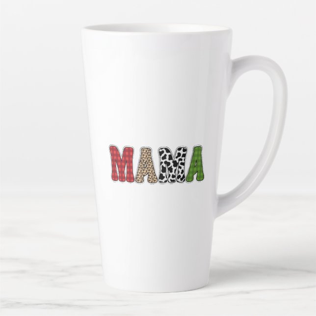 Mama Christmas Plaid Pattern Design Latte Mug (Right)
