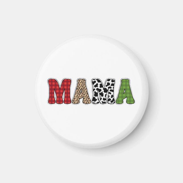Mama Christmas Plaid Pattern Design Magnet (Front)