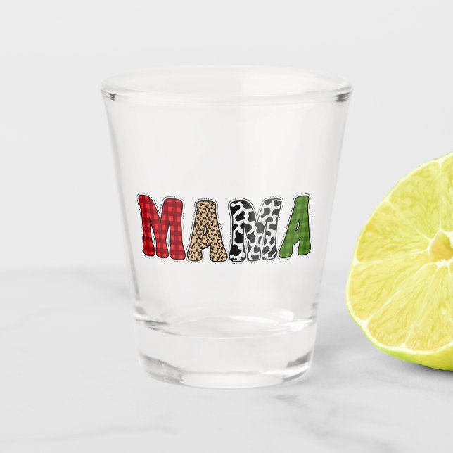 Mama Christmas Plaid Pattern Design Shot Glass (Front)
