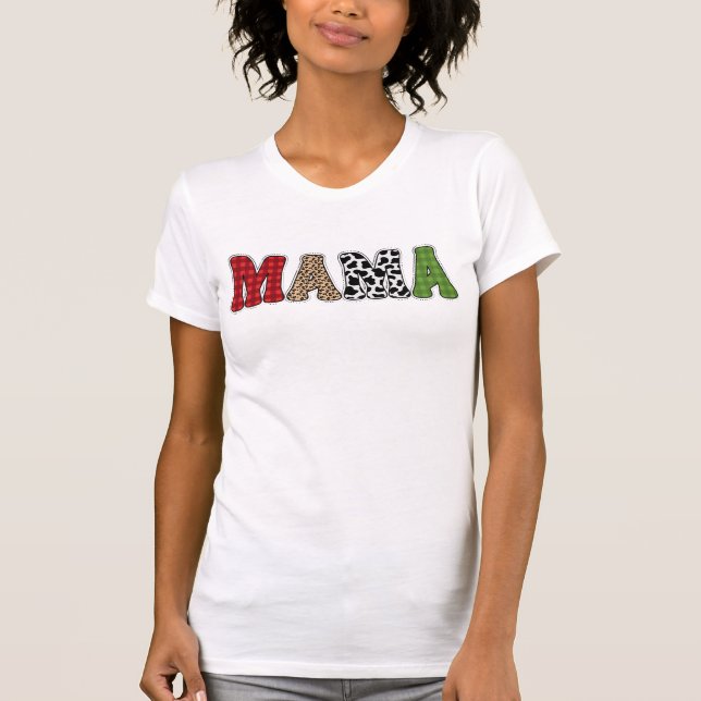 Mama Christmas Plaid Pattern Design T-Shirt (Front)