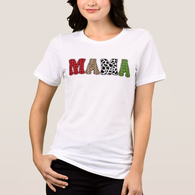 Mama Christmas Plaid Pattern Design Tri-Blend Shirt (Front)