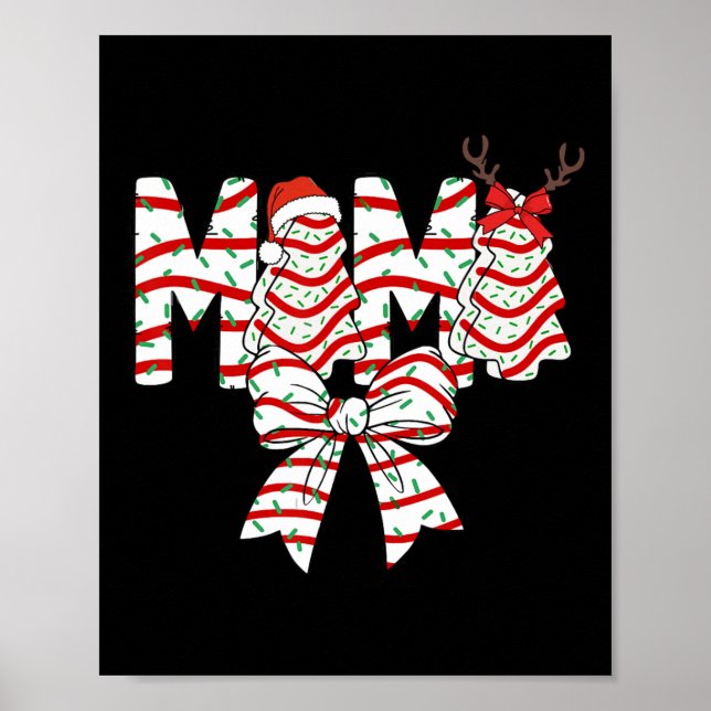 Mama Christmas Tree Cake Pattern Coquette Bow Xmas Poster (Front)