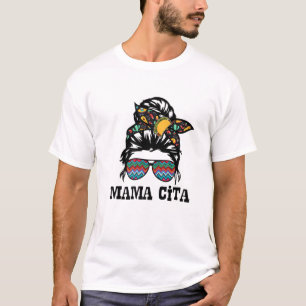 Mama Cita Leopard Serape Messy Bun Mum Mexican Fie T-Shirt