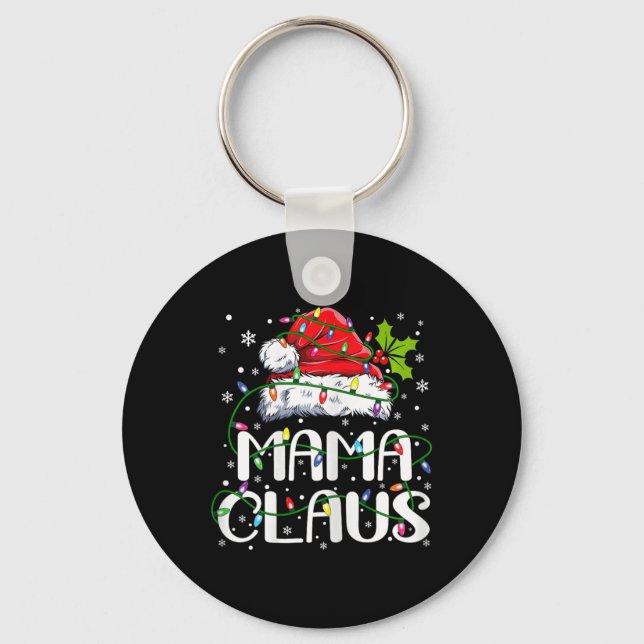 Mama Claus Christmas Lights Pajama Family Matching Key Ring (Front)