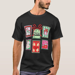 Mama Claus Christmas Mom Stamp Bow Pajama Matching T-Shirt