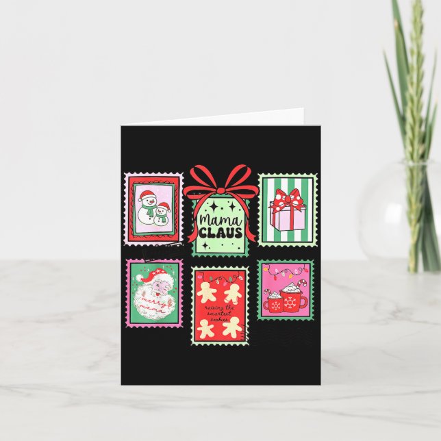 Mama Claus Christmas Mum Stamp Bow Pajama Matching Card (Front)