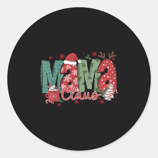 Mama Claus Christmas Pajama Santa Claus Family Mat Classic Round Sticker (Front)