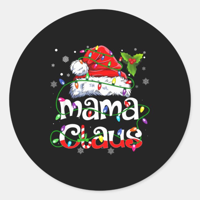 Mama Claus Shirt Christmas Lights Pajama Family Ma Classic Round Sticker (Front)
