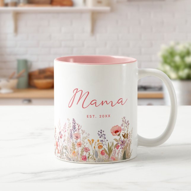 Mama Colourful Meadow Year Established Two-Tone Coffee Mug (Creator Uploaded)