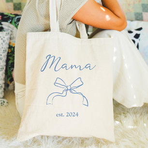Mama Coquette Blue Bow and Script Tote Bag