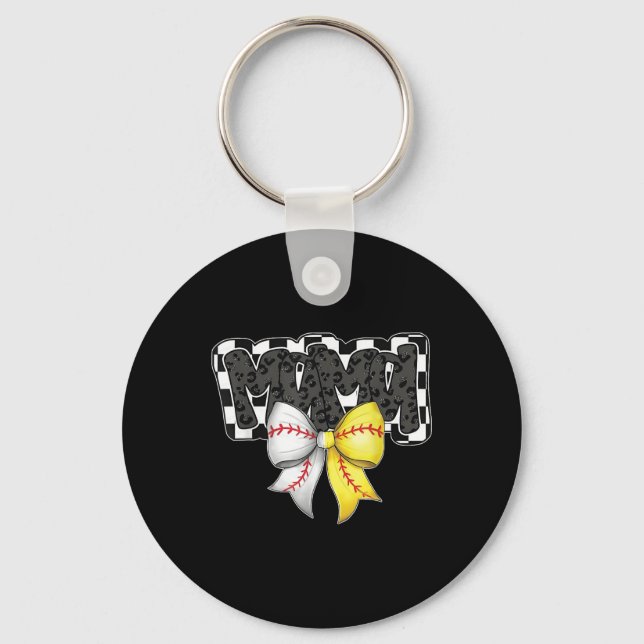 Mama Coquette Bow Game Day Baseball Softball Cheer Key Ring (Front)