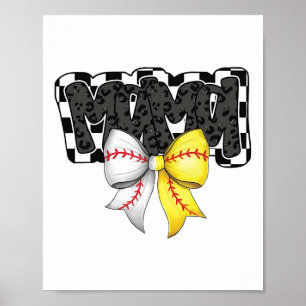 Mama Coquette Bow Game Day Bysebyll Softbyll Cheer Poster
