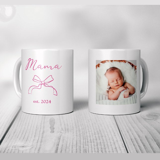 Mama | Coquette Pink Bow and Baby's Photo Coffee Mug (Creator Uploaded)