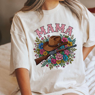 Mama Cowboy Hat Rifle Floral Rustic Country Art Tri-Blend Shirt