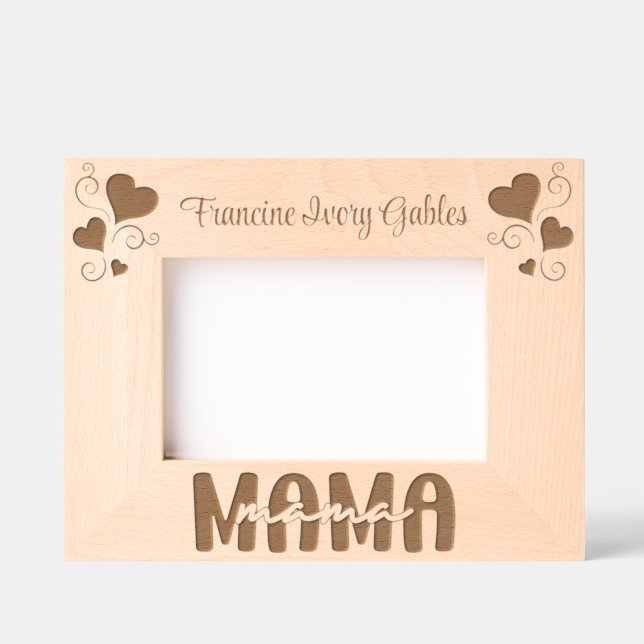 Mama custom name hearts wooden  etched frames (Front)