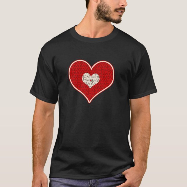 Mama Cute Red Love Heart Retro T-Shirt (Front)