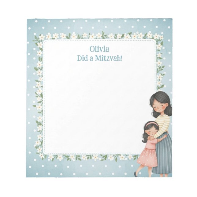 Mama & Daughter Hug Personalised Mitzvah Notepad (Front)