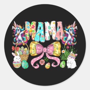 Mama Easter Bunny Unicorns Hunting Eggs Colourful Classic Round Sticker