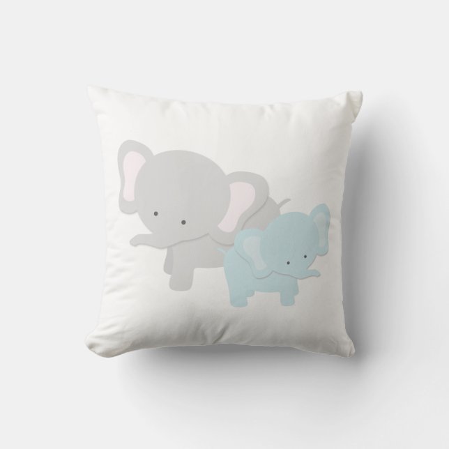 Mama Elephant & Baby Throw Pillow | {Lt Blue Back} (Front)