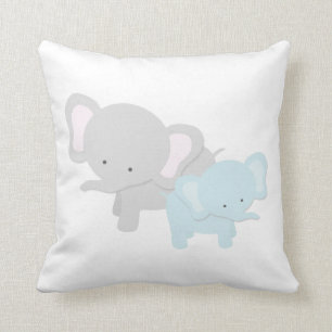 Mama Elephant & Baby Throw Pillow {Lt Blue Back}