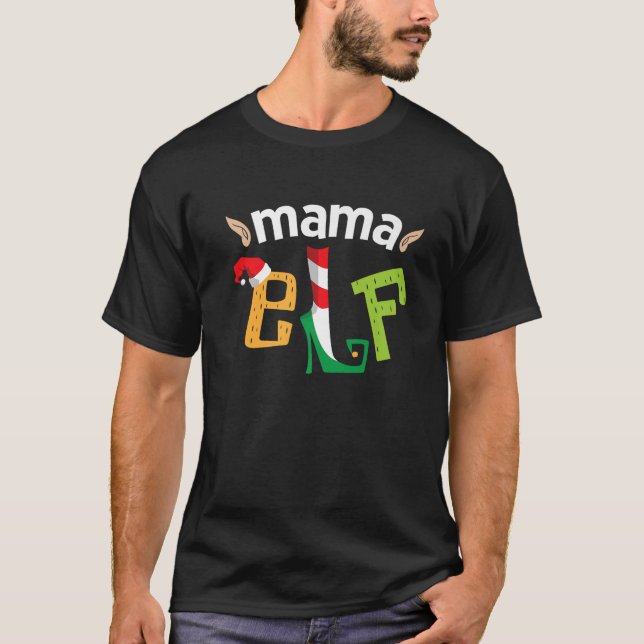 Mama Elf Christmas Elves Squad Matching Elf Mum Fa T-Shirt (Front)