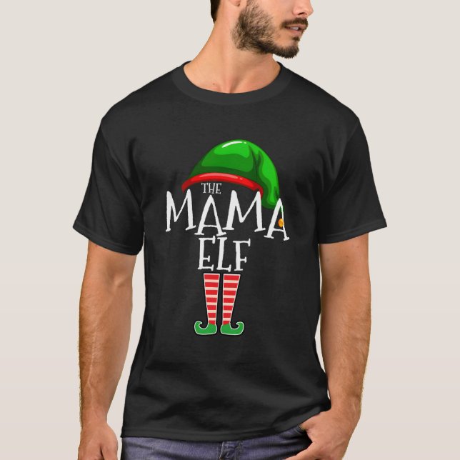 Mama Elf Group Matching Family Christmas Gift Mum  T-Shirt (Front)
