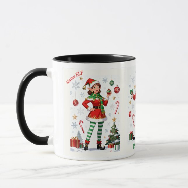 Mama Elf Mug – Cute Holiday Christmas Coffee cup (Left)